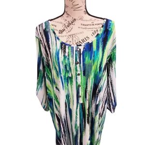 CJ Banks Graphic Blouse with Bib Collar and Dolman Sleeves